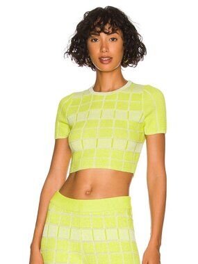 NWOT SOLID & STRIPED Cara Pear Gingham Knit Cropped T-Shirt, Size S